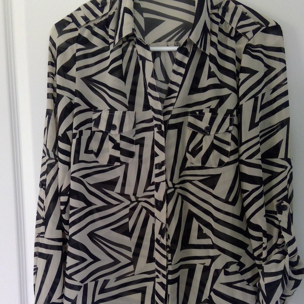 Geo Print Sheer Blouse